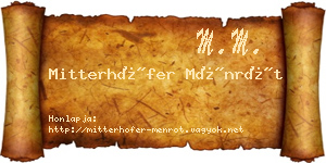 Mitterhöfer Ménrót névjegykártya